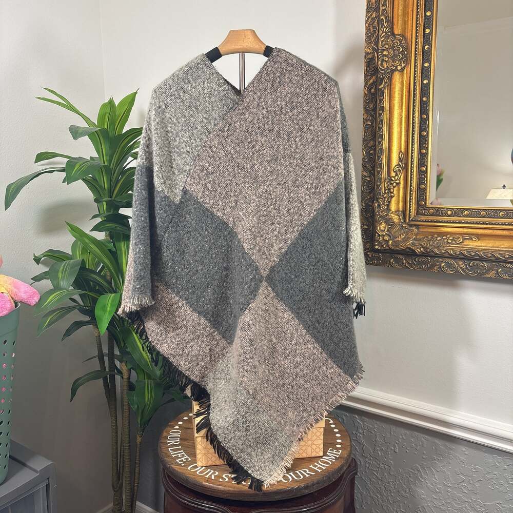 Accessories - 100% soft acrylic diamond square plaid poncho.  One size